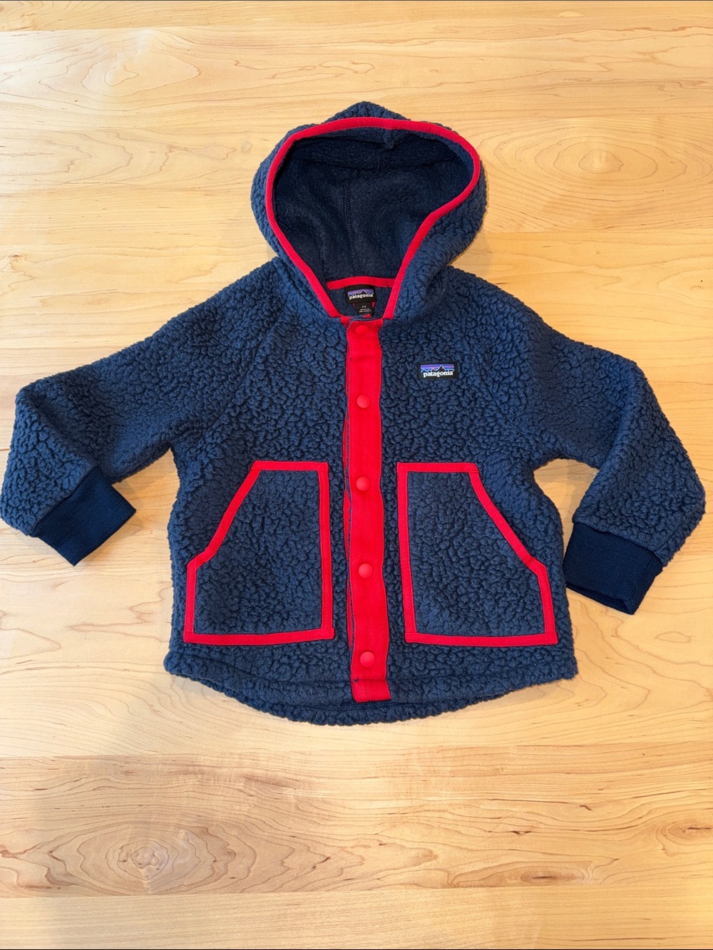 Patagonia Toddler Retro Pile Snap Jacket Navy Blue with Red Trim size 4T